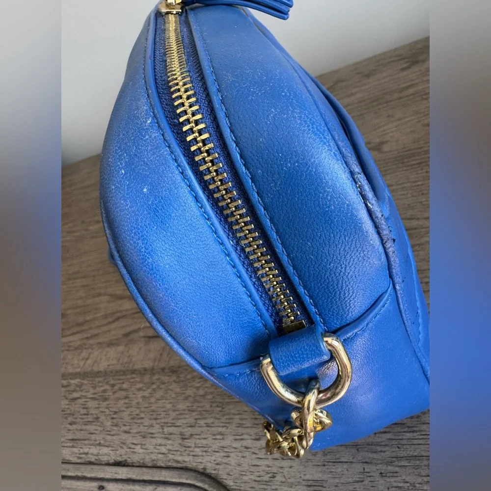 Tory Burch Leather Crossbody Bag Alexa Stitch Camera Bag Regal Blue Quilted